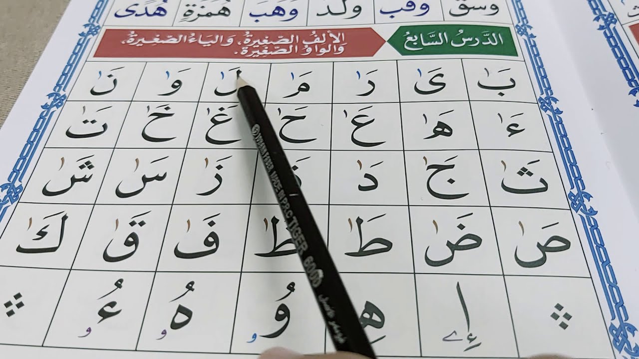 القاعدة النورانية الدرس السابع مع الشرح.( قراءة بطيئة ).