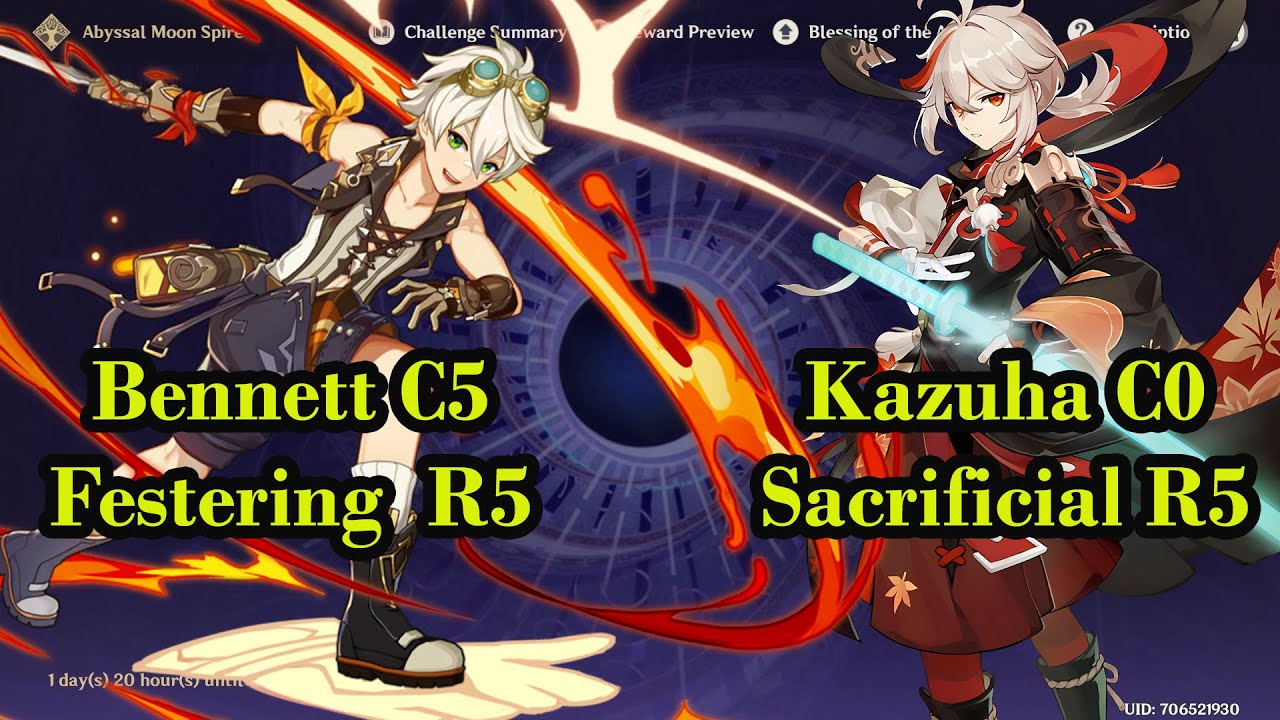 Duo Kazuha C0 Sacrificial R5 & Bennett C5 Festering Desire R5 spiral abyss floor 12 genshin impact