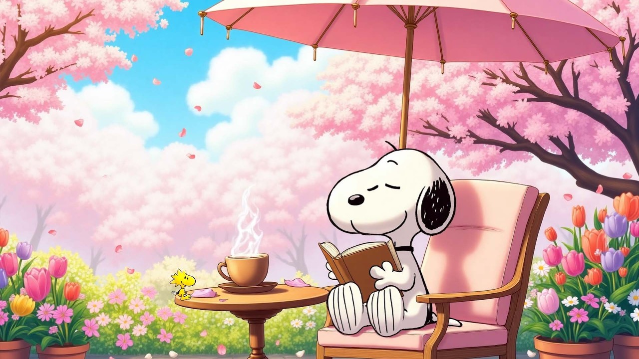 ☕ Snoopy’s Spring Cafe 🌸 Warm Morning Lofi for Study & Relaxation