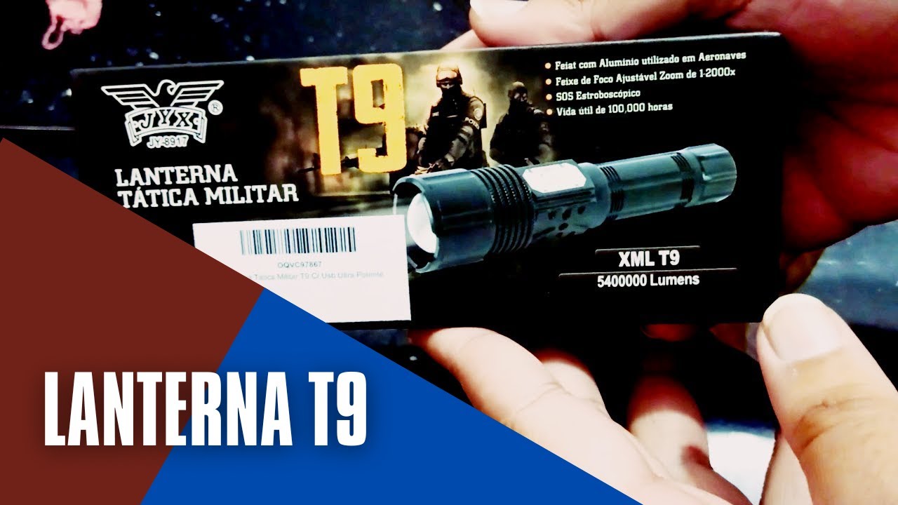 Lanterna T&aacute;tica Militar T9 USB Ultra Potente | Unboxing | Edu8K