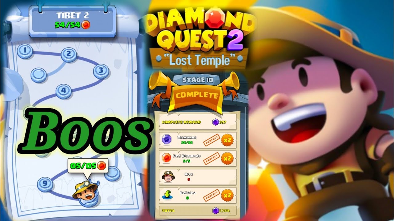 Diamond Quest 2 Lost Temple TIBET 2 Stage 10 Boos 😤