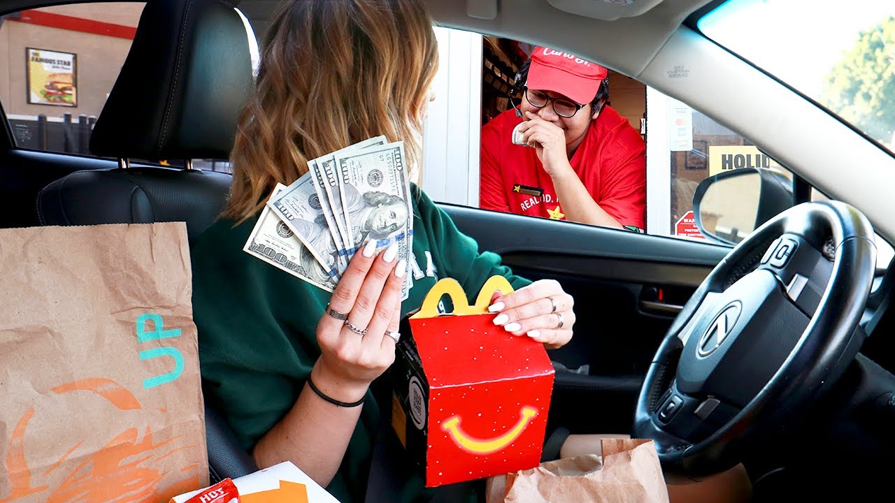 Tipping Drive Thru Workers $100 Challenge! *they were so shocked