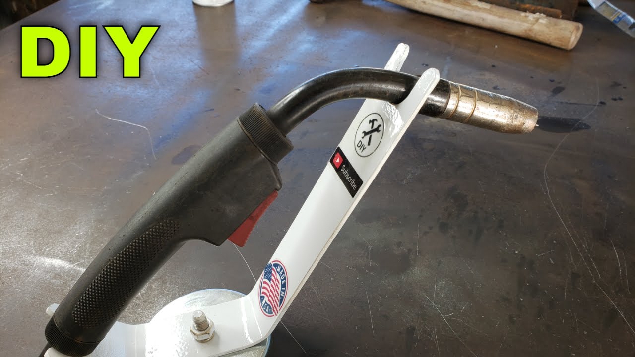 Homemade magnetic mig torch holder tool. Easy welding project invention