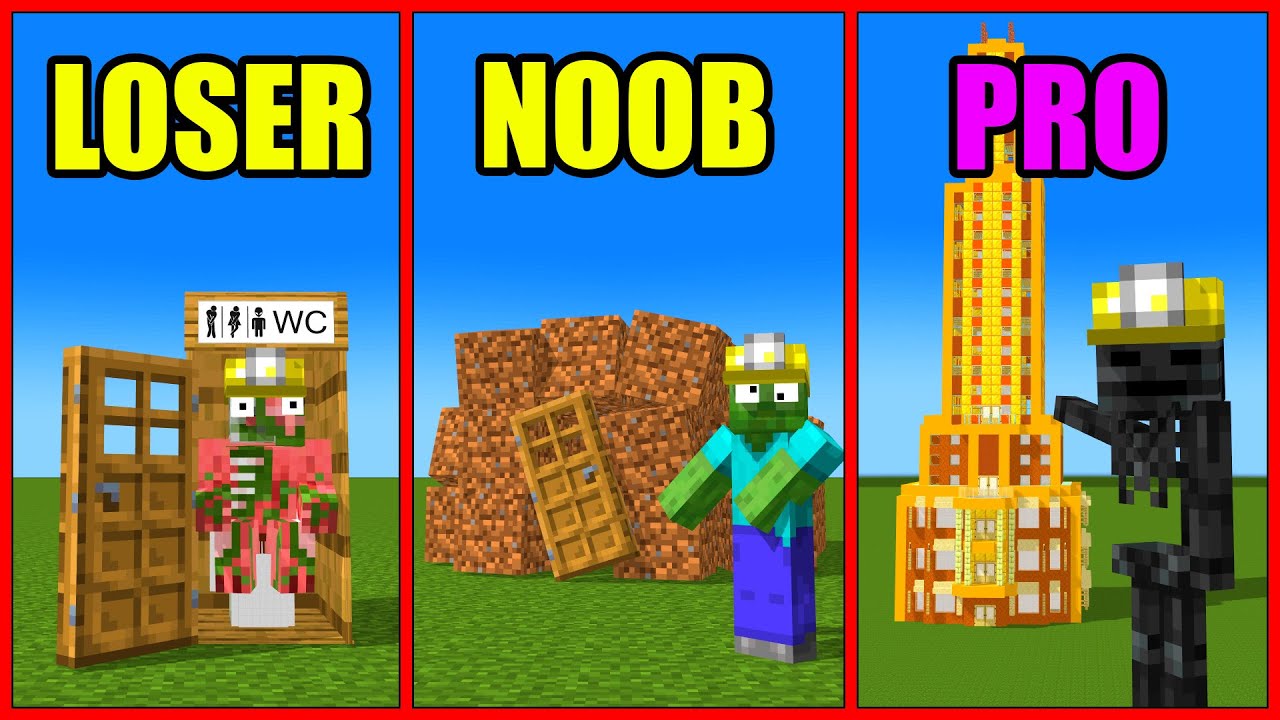 Minecraft Mobs : Loser vs Noob vs Pro - House Build Challenge - Minecraft Animation