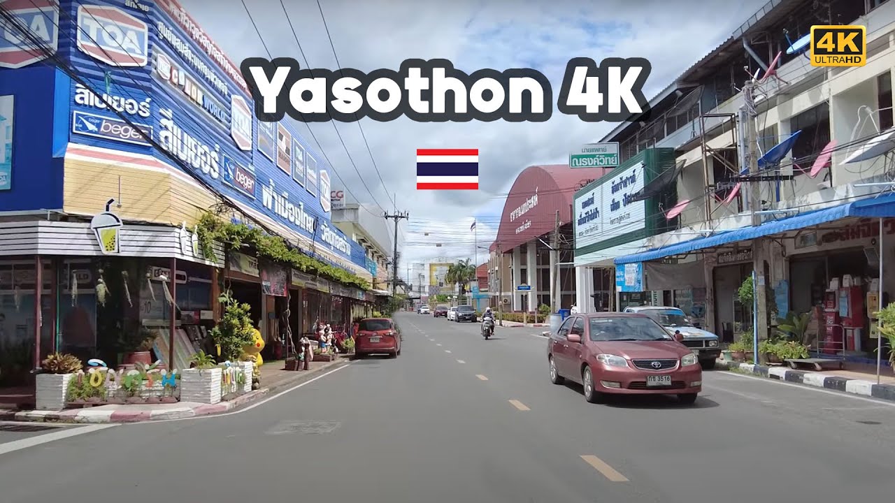 Driving 4K 🇹🇭 downtown Yasothon province in Thailand