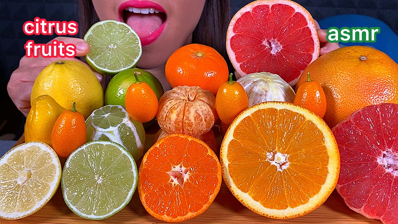 EATING SWEET & SOUR CITRUS FRUITS KUMQUATS CLEMENTINE ORANGE GRAPEFRUIT LEMON LIME ASMR Real Sounds