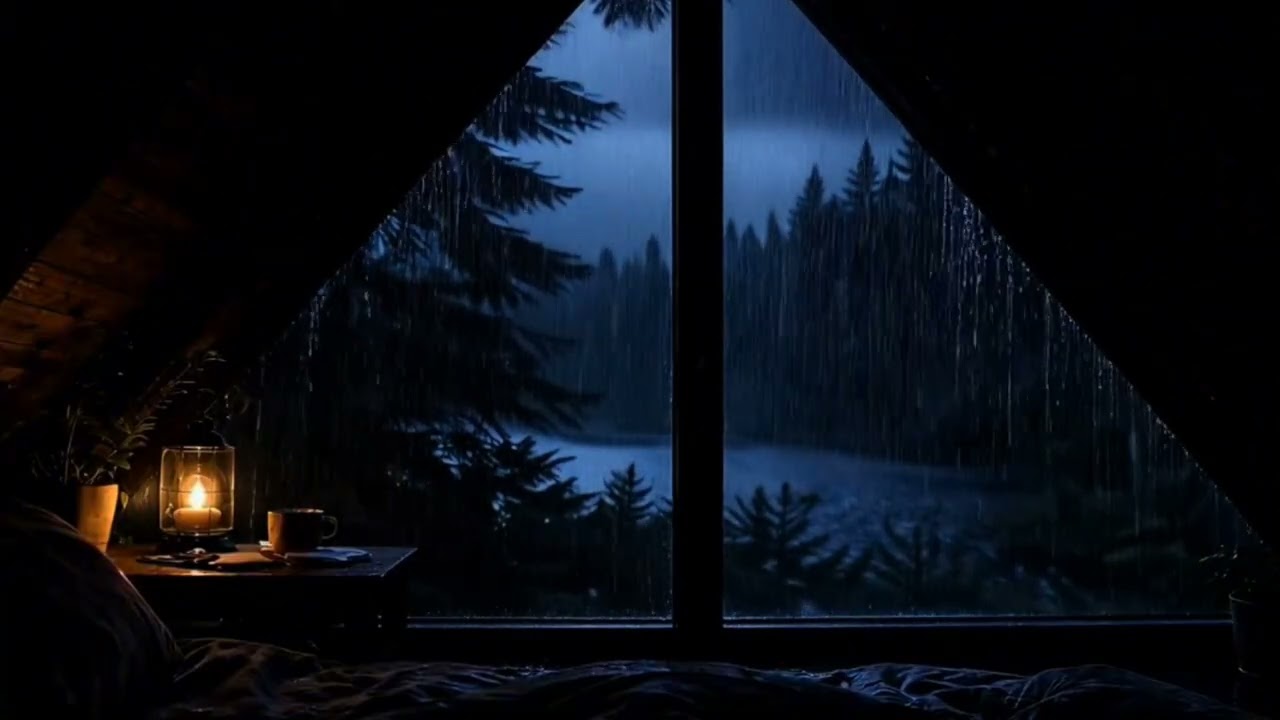 You'll Sleep Instantly in This Dark Cabin 🌧️ Heavy Rain on Triangle Window by the Dark Forest Lake
