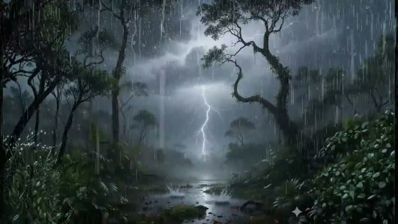 Tropical Thunderstorm at Night 🌩️ Heavy Rain & Lightning for Deep Sleep and Relaxation