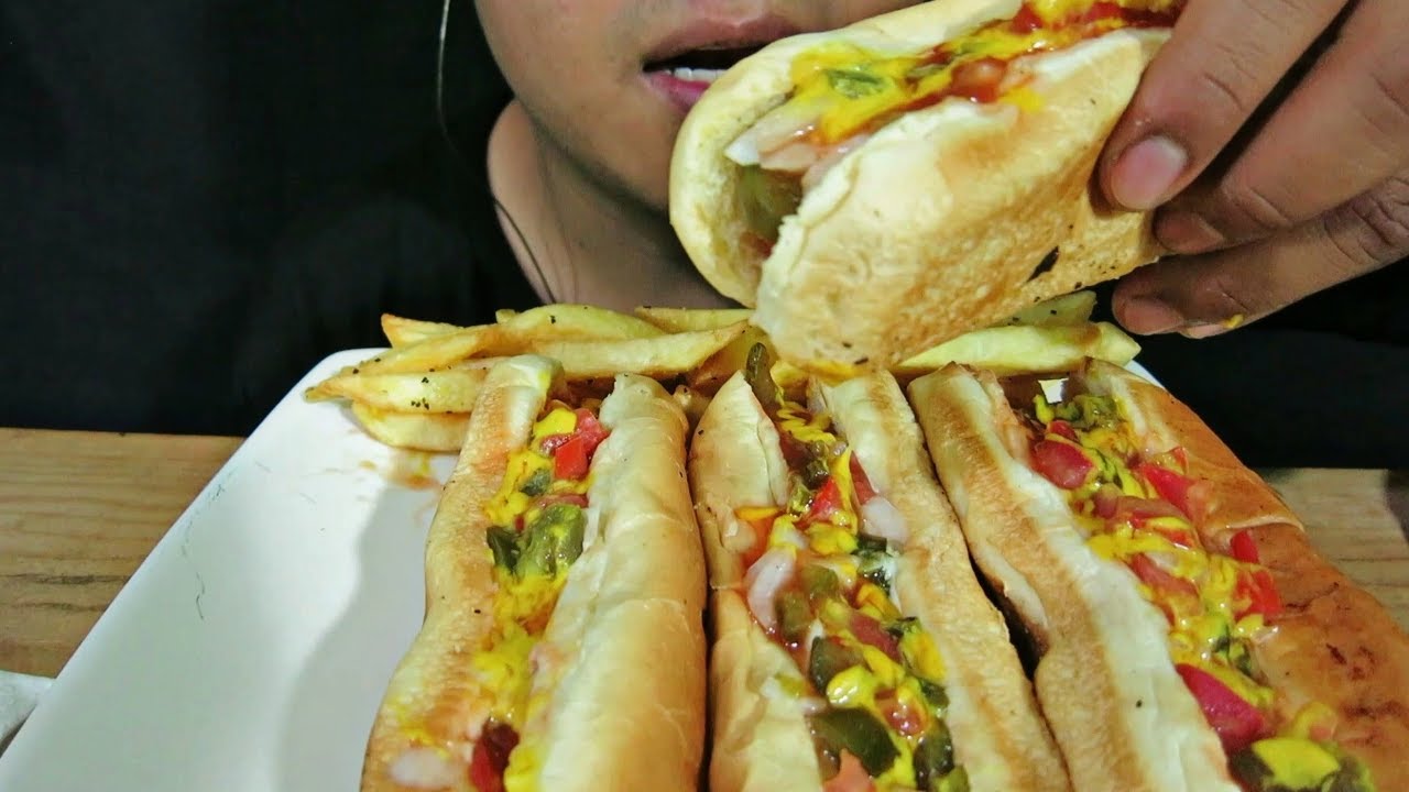 ASMR COMIENDO HOT DOGS CON PAPAS FRITAS POR 60 PESOS