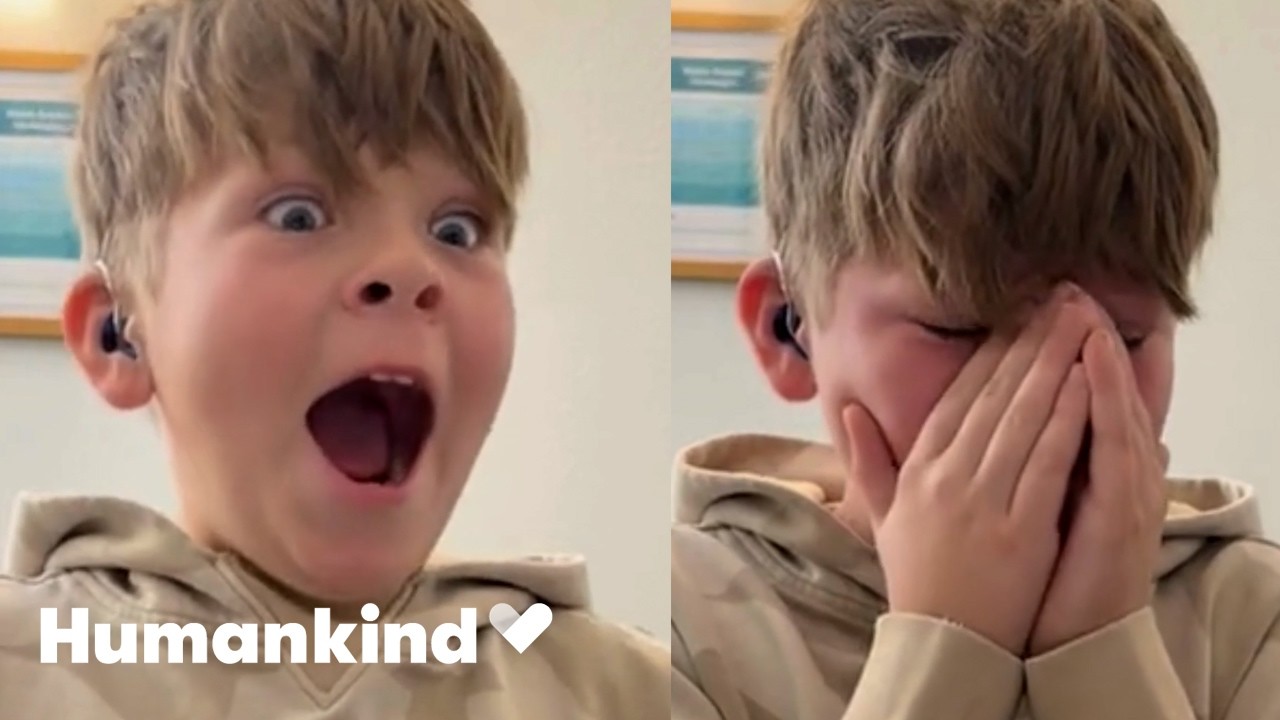 Fifth grader overwhelmed by emotion hearing clearly for first time