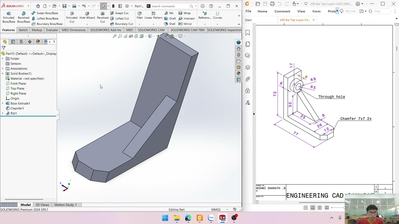 Thực hành SolidWorks bộ 200 bài - Bài 15