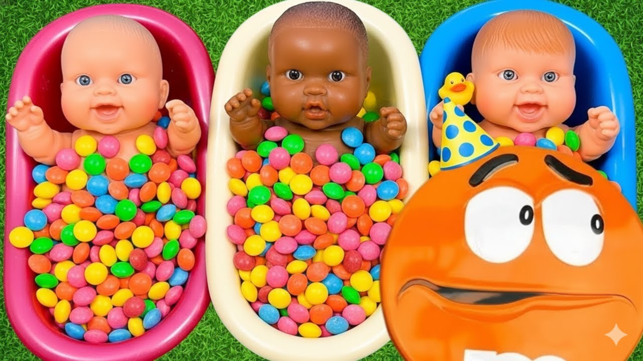 Satisfying Video | Mixing Funny Candy ASMR & Make Up in 3 Bathtubs with Magic M&M's Rainbow Slime