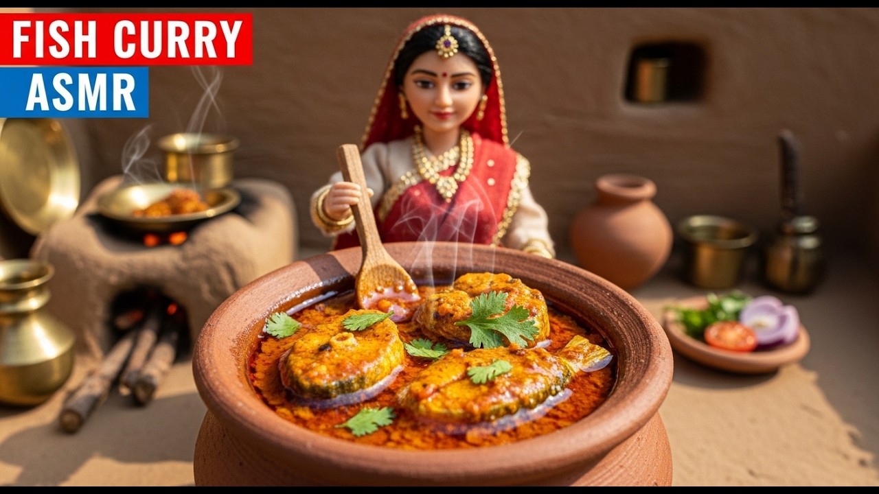 Miniature Doll Fish Curry Cooking ASMR | India Village Tiny Kitchen Life | TINY VILLAGE ASMR