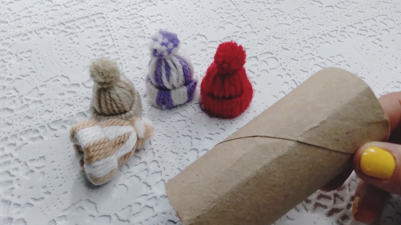 Como fazer Mini GORRO, TOUCA de CROCHÊ  e rolo de papel HIGIÊNICO ❤