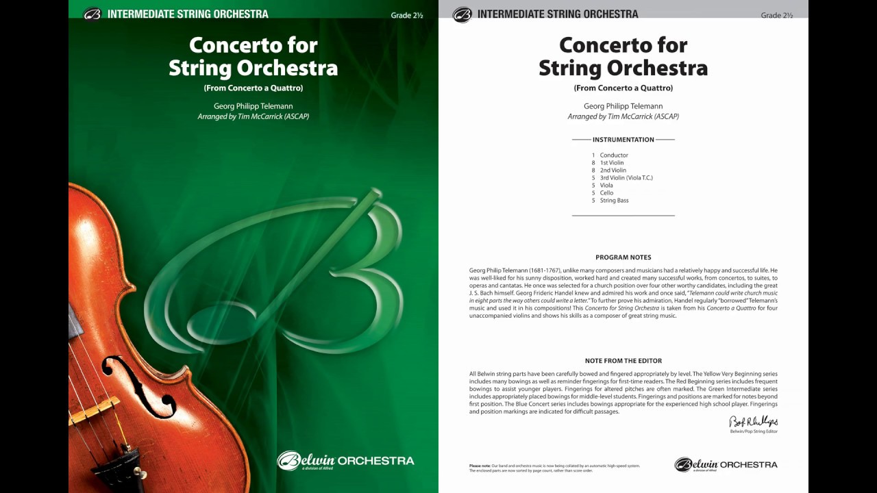 Concerto for String Orchestra (from Concerto a Quattro), arr. Tim McCarrick &ndash; Score & Sound