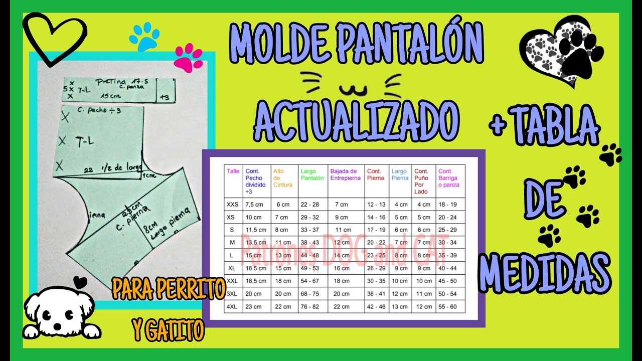 MOLDE BÁSICO PANTALÓN ACTUALIZADO + TABLA DE MEDIDAS - ropa para perro 🐕
