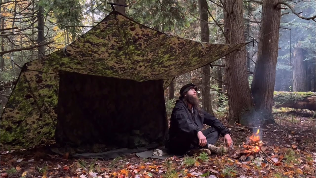 Tarp Camping in the Rain Adirondack bushcraft overnight #bushcraft #adventure #wildcamping