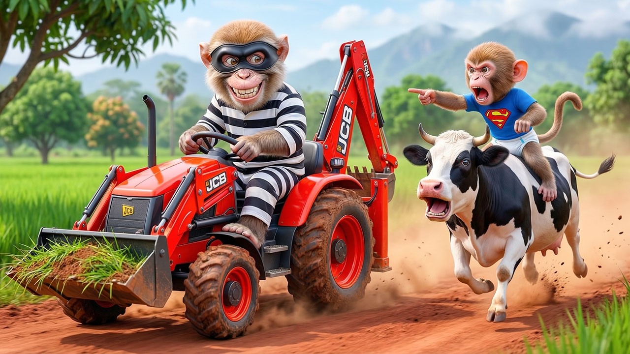 Monkey NaNa’s Dairy Farm in Chaos! JCB Stolen by Sneaky Thief…But NaNa’s Genius Trap Shocks Everyone