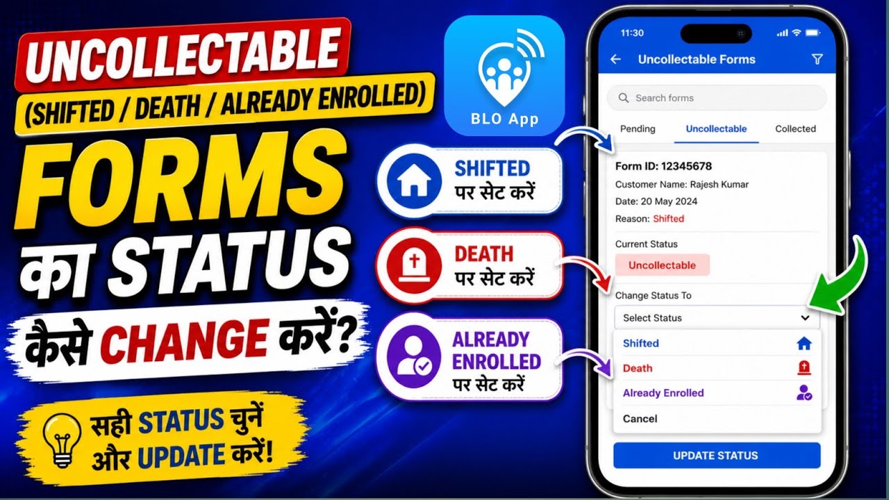 Uncollectable Forms (Shifted/Death/Already Enrolled)   Status Change kaise kare? | BLO App 