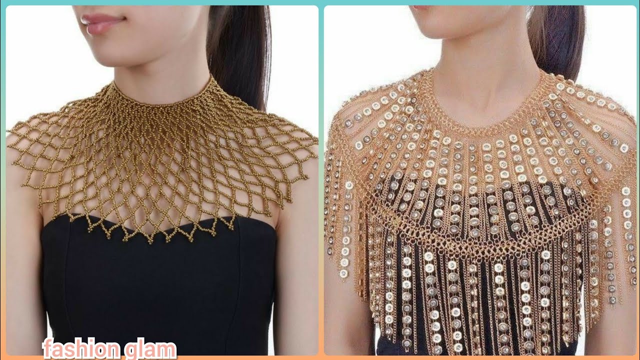 wedding cape necklace/tribal necklace/statement beaded shoulder body necklace/bib collar necklace