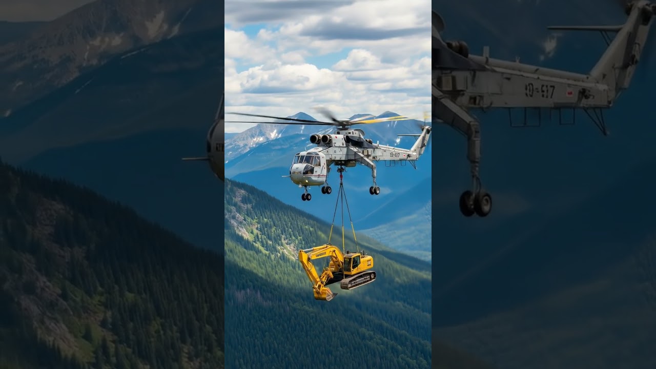 Sikorsky S64 Skycrane Lifting Excavator Machine. #helicopter #excavator