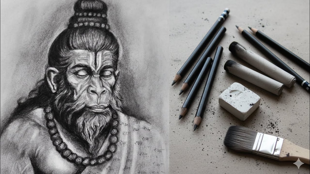 How to Draw Hanuman Ji | Realistic Charcoal Portrait Tutorial#viral#drawing 