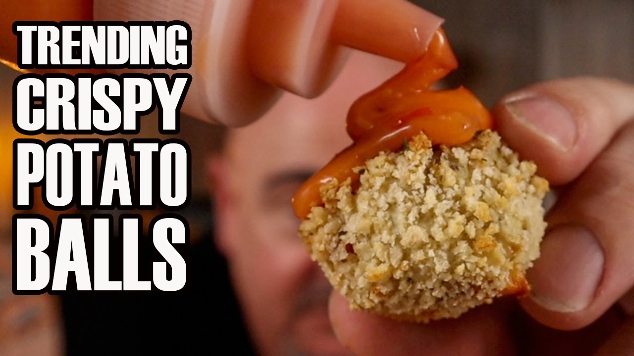 Trending crispy fried potato balls cooked on a BBQ