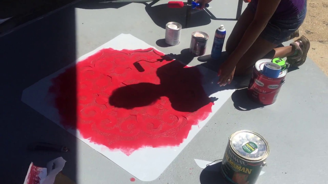Putting A Sidewalk Stencil on the front of The Boom Boom Room
