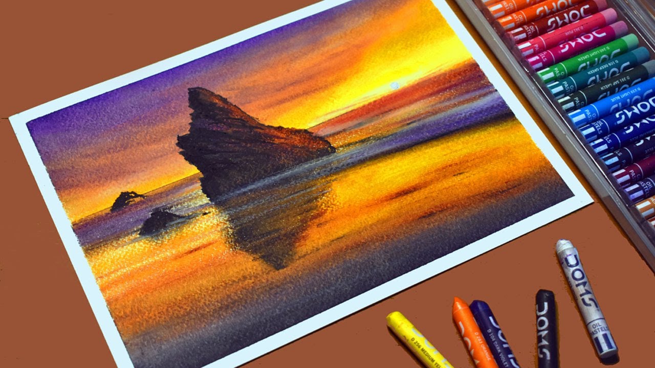 Beautiful Beach Scenery Drawing with Oil Pastels / Step by Step