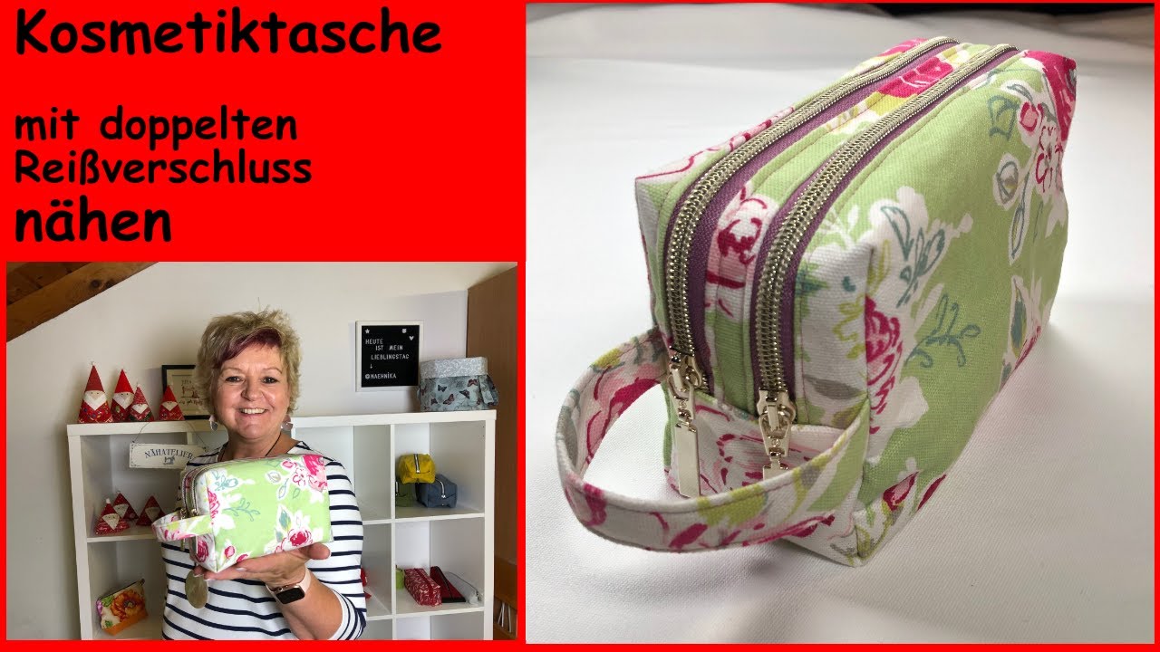 Kosmetiktasche mit zwei großen Fächern und doppelten Reißverschluss nähen.
