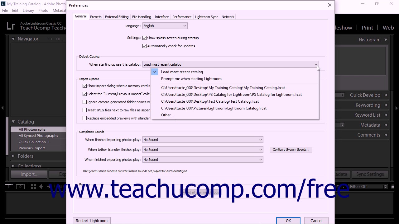 Lightroom Classic CC Tutorial Setting a Default Catalog Adobe Training