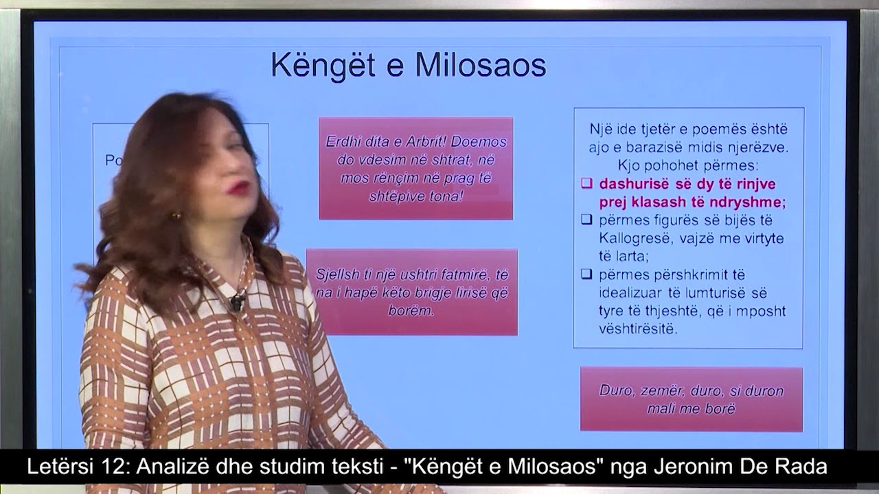 Letërsi 12 - Analizë dhe studim teksti: “Këngët e Milosaos” nga Jeronim De Rada.