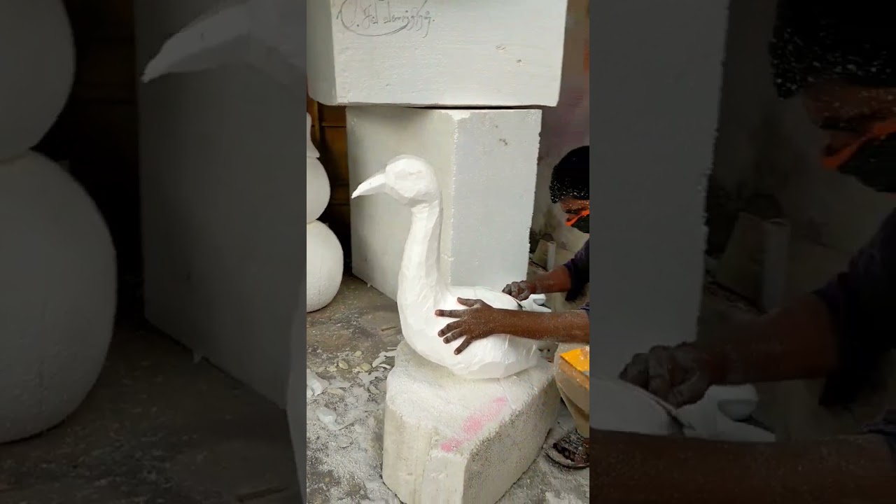 Thermocol carving peacock head making