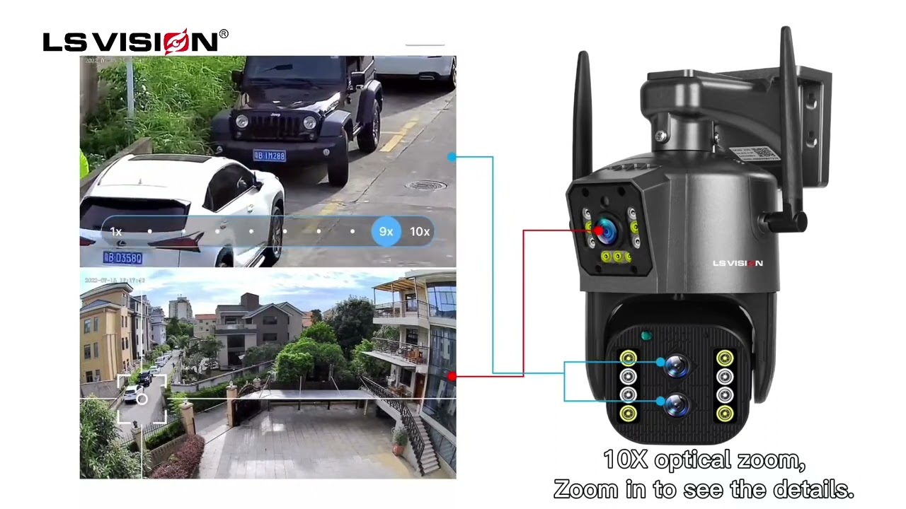 LS VISION 12MP 6K IP Camera Outdoor WiFi PTZ Three Lens Dual Screen 10X Optical Zoom  Security CCTV