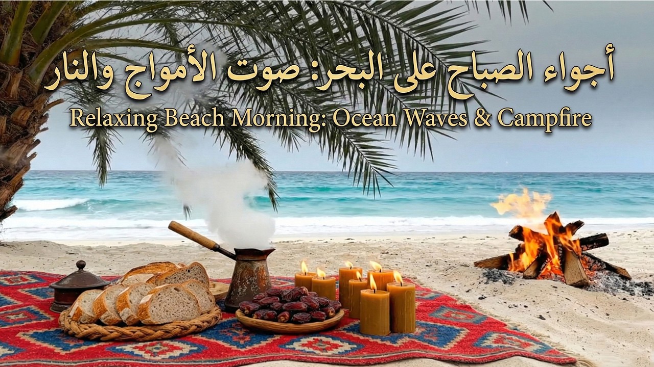 أجواء الصباح على البحر: صوت الأمواج والنار مع زقزقة النوارس (للاسترخاء والنوم)