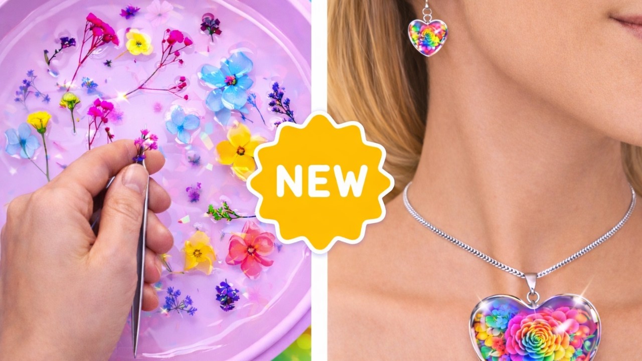 🌈✨ DIY Rainbow Flower Jewelry! From Petals to Stunning Resin Necklace & Earrings by 123 GO!💖🌸