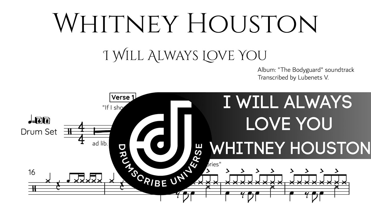 Whitney Houston - I Will Always Love You (Drum transcription) | The Drumscribe Universe