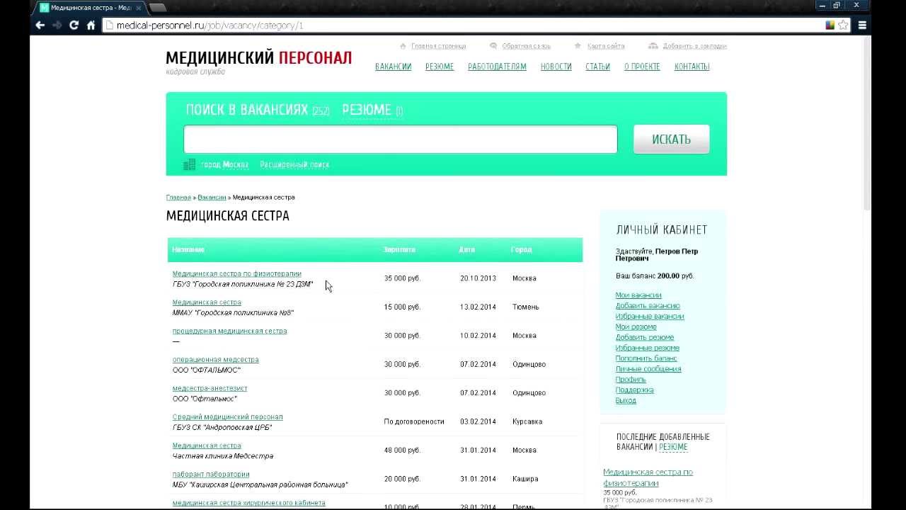 Обмен сообщениями между пользователями сайта medical-personnel.ru