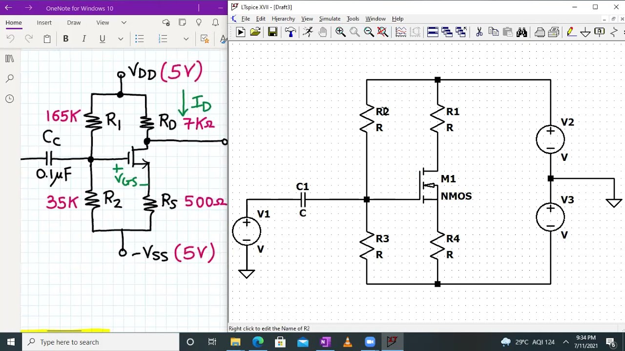 MOSFET Discrete amplifier numerical using NMOS-E transistor with simulation  (Difficulty: Medium)