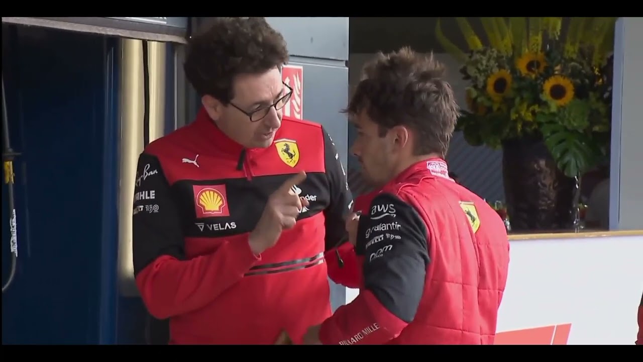 Mattia Binotto telling off Charles Leclerc after the British GP