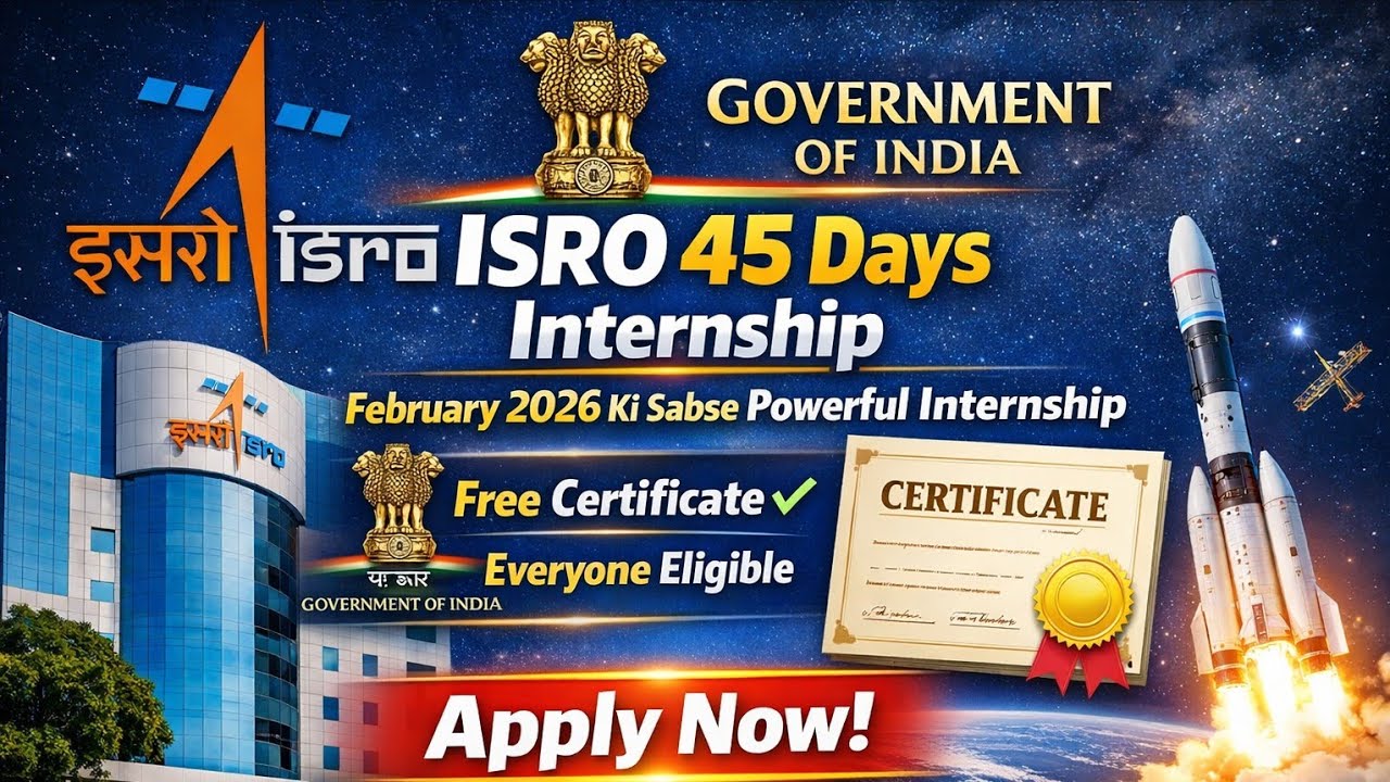 🔥 100% Free | ISRO 21 Days Free Internship 2026 | 45 Days Training + Free Certificate