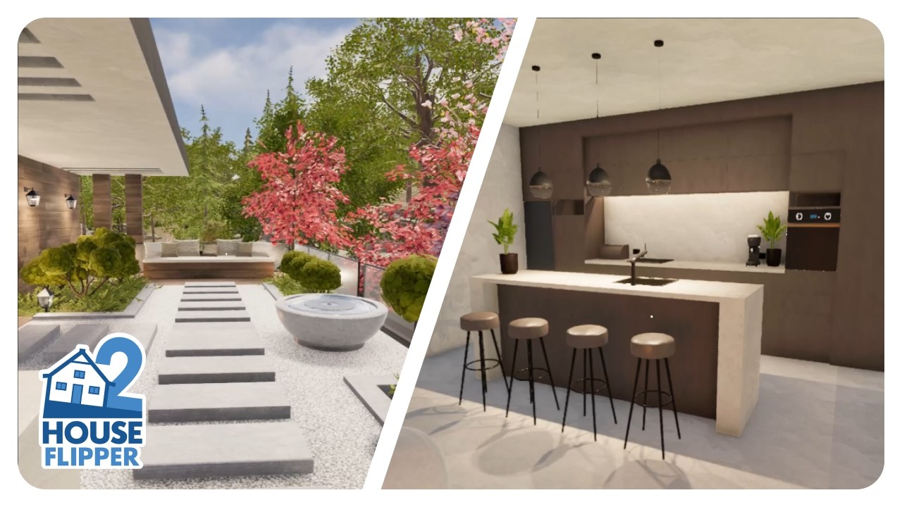 House Flipper 2 🏡 - Full Renovation: Modern Japandi Villa with Dream Garden & Pool (no commentary)
