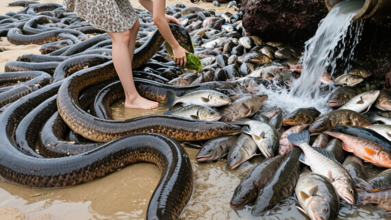 The Giant Grouper Ran Aground On The Beach, And There Were Even Eels Thicker Than Arms