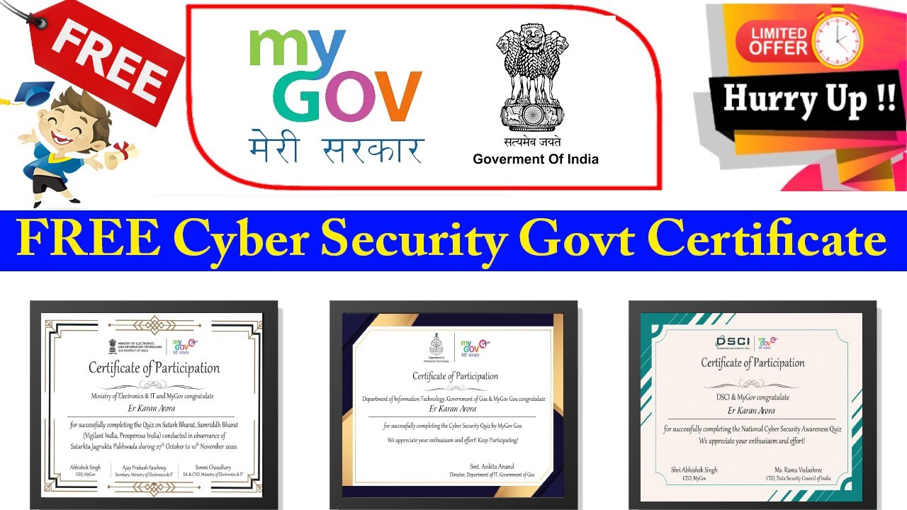 Free Cyber Security Govt Certificate | DCSI - Data Security Council of India - Government of India