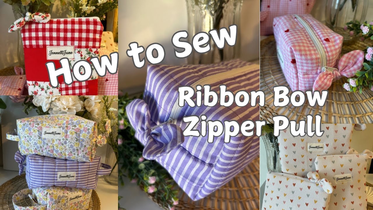 How to sew cute ribbon bow zipper pull tutorial #sewingtutorial #sewingprojects #sewingpatterns