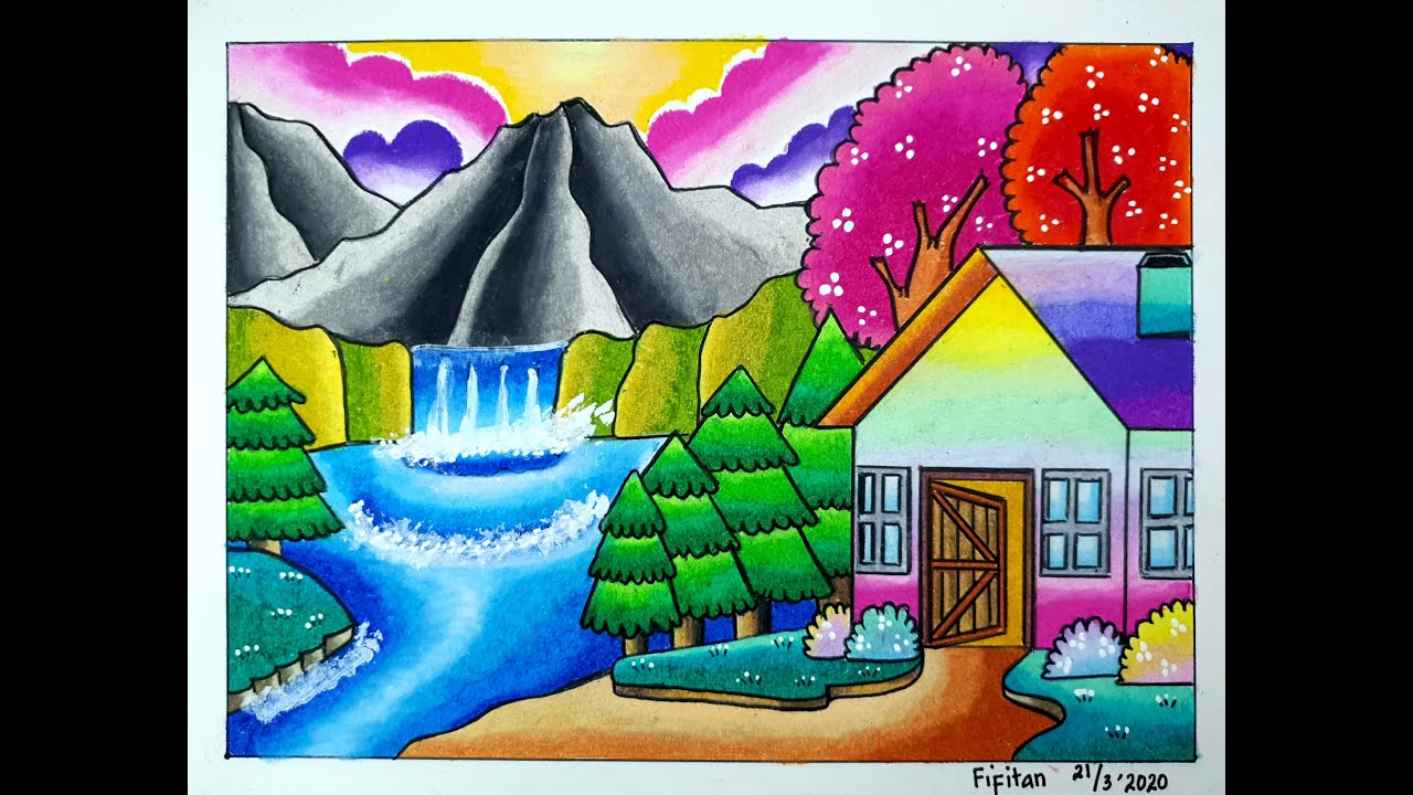 CARA GRADASI WARNA EP 200 TEMA DRAWING EASY SCENERY USE OILPASTEL