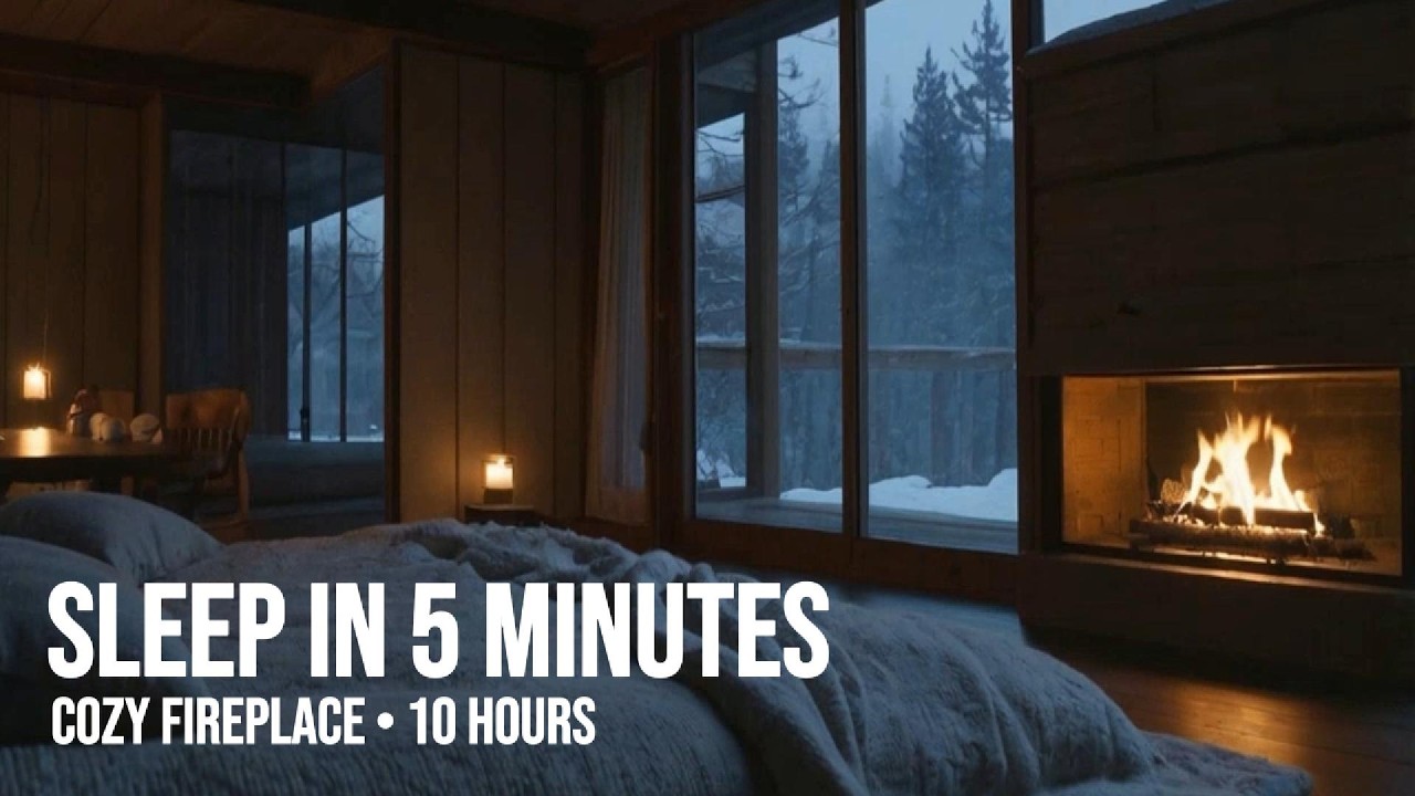Sleep in 5 Minutes – Heavy Snow & Fireplace | 10 Hour Winter Night Ambience