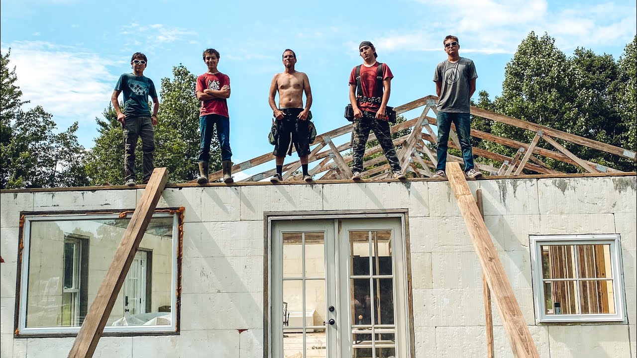 Setting our 40ft trusses BY HAND