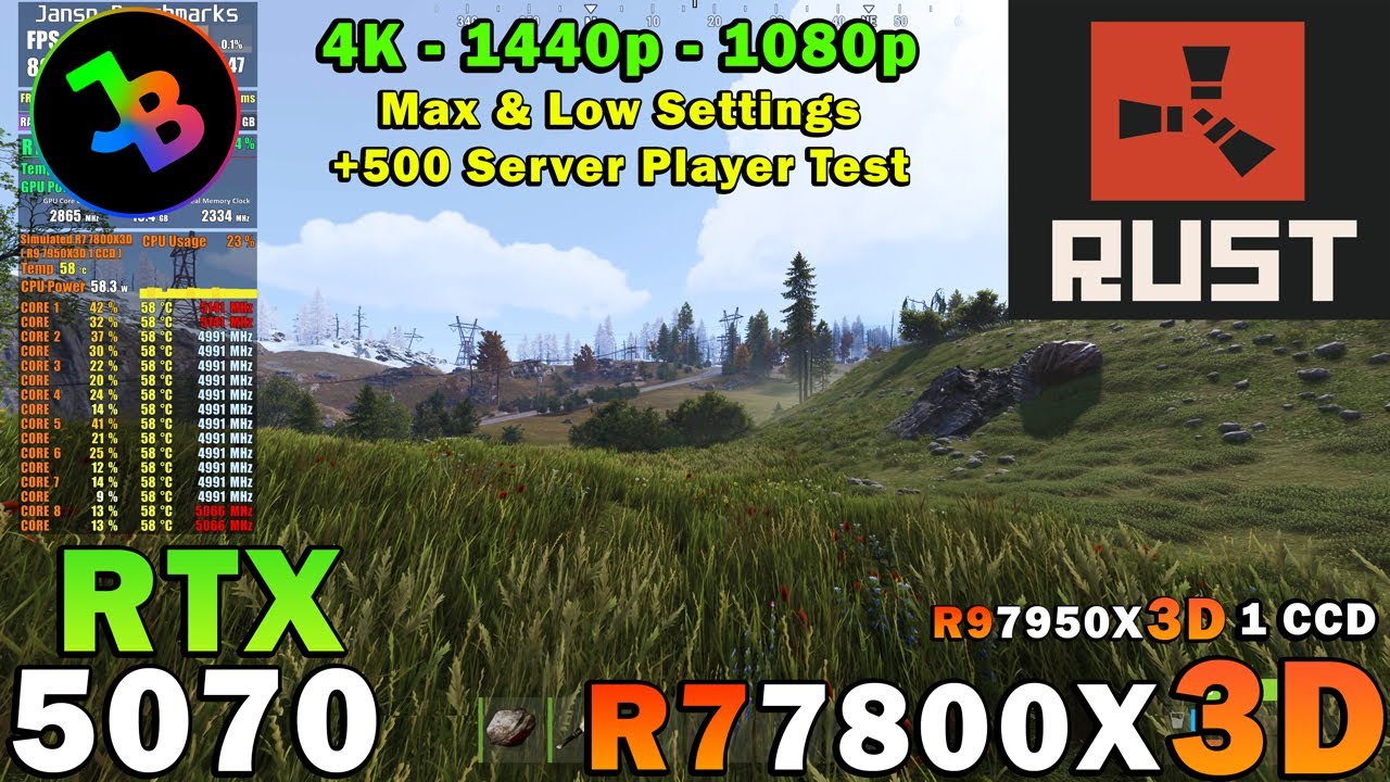 RUST 2025 | RTX 5070 | Sim. R7 7800X3D | 4K - 1440p - 1080p | Max & Low Settings