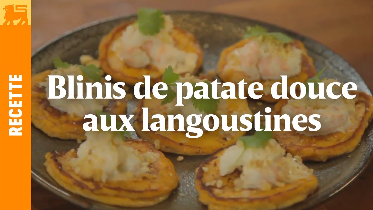Blinis de patate douce aux langoustines